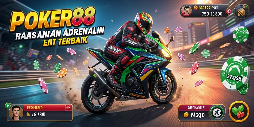 Screenshot gameplay POKER88 menampilkan balapan motor yang mendebarkan.