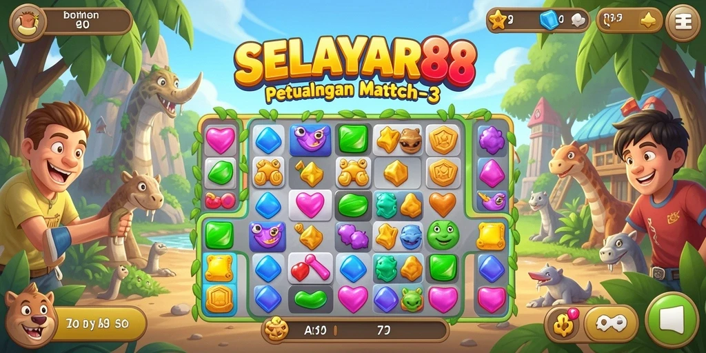 Tampilan gameplay SEALAYAR88 dengan kombinasi elemen Match-3 yang ceria.