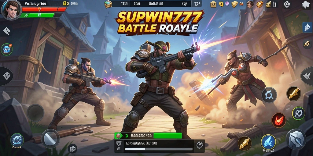 Gameplay seru di <strong>SUPWIN777</strong> dengan pemain bertarung di arena Battle Royale.